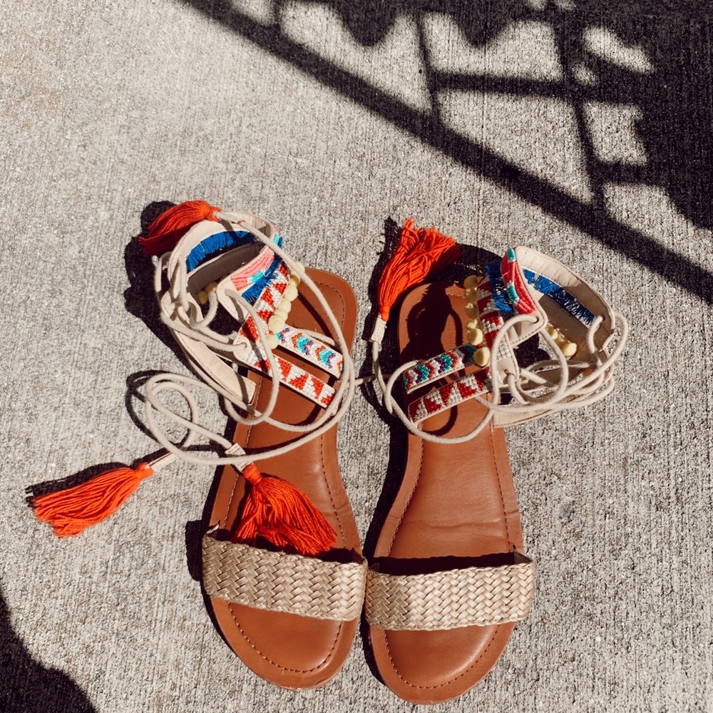 Pom Pom Tassel Boho colorful sandals